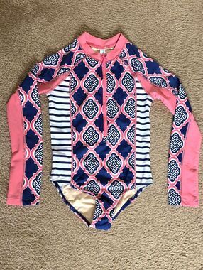 Cabana Life Girls 50+UPF Long Sleeve Rashguard Beach Vacation Swim - Size 6X